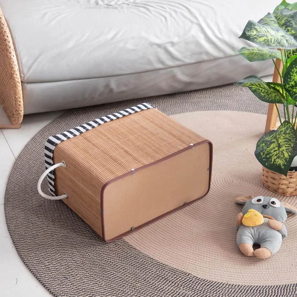 2PCS Bamboo Storage Basket Fabric Lined Under Desk Organizer